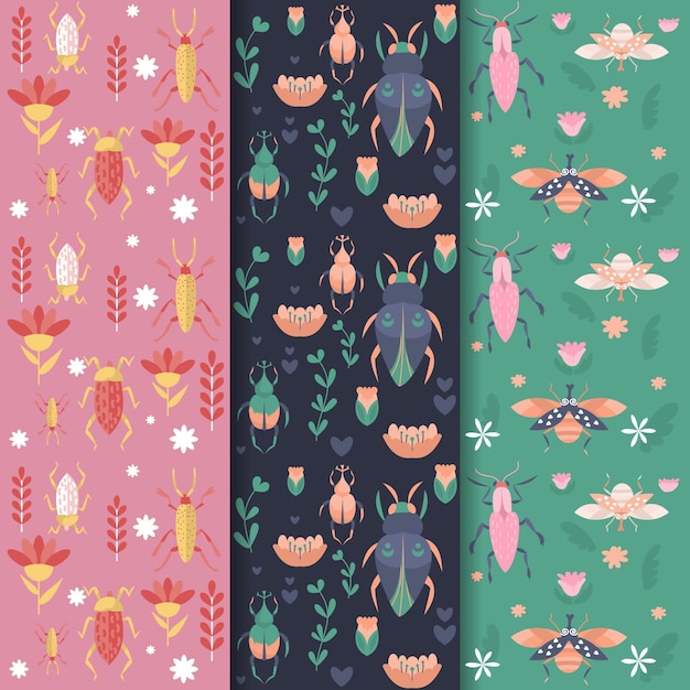 Free vector collection of three bugs patterns