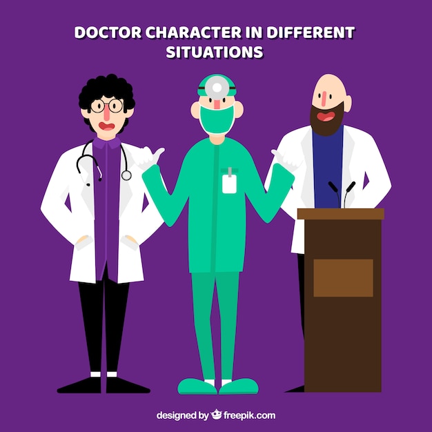 Vettore gratuito raccolta di tre personaggi medici
