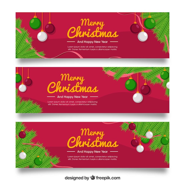 Free vector collection of three red christmas banners