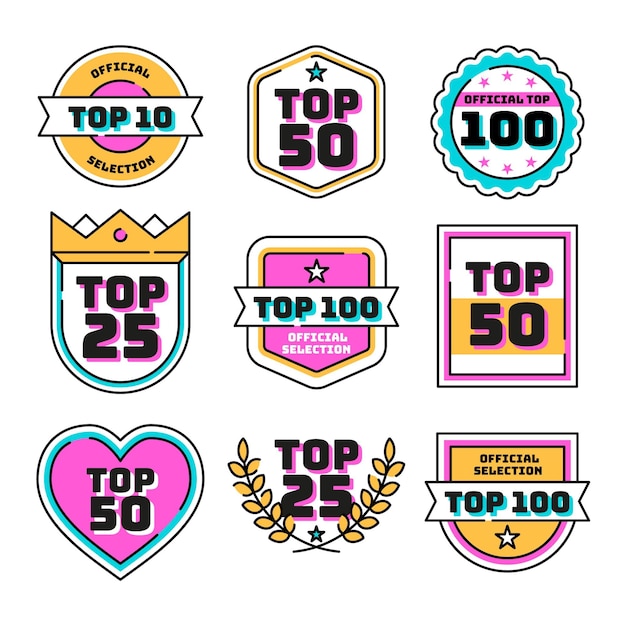 Collection of top ten labels Free Vector