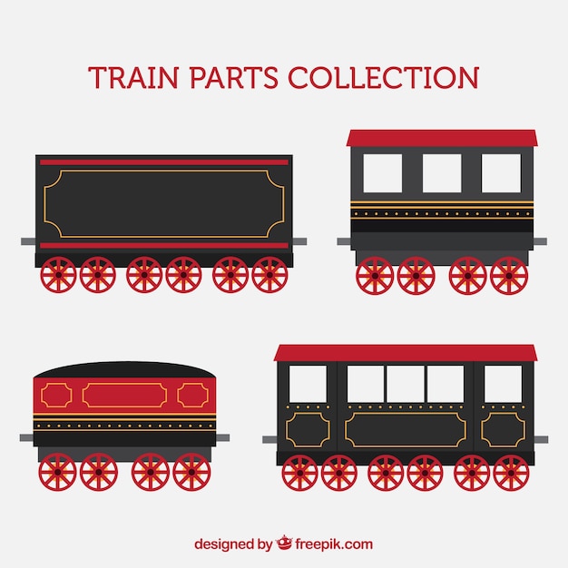 Free vector collection of train parts with red details