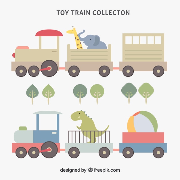 Collection of trains in flat design with nice characters