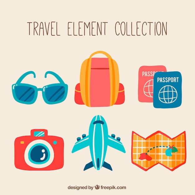Collection of travel element in retro style