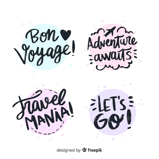 Vettore gratuito collezione di badge lettering viaggio