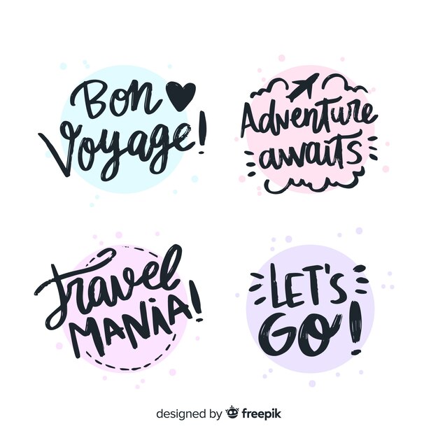 Collection of travel lettering badges