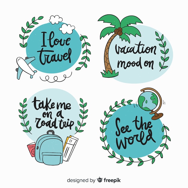 Collection of travel lettering badges