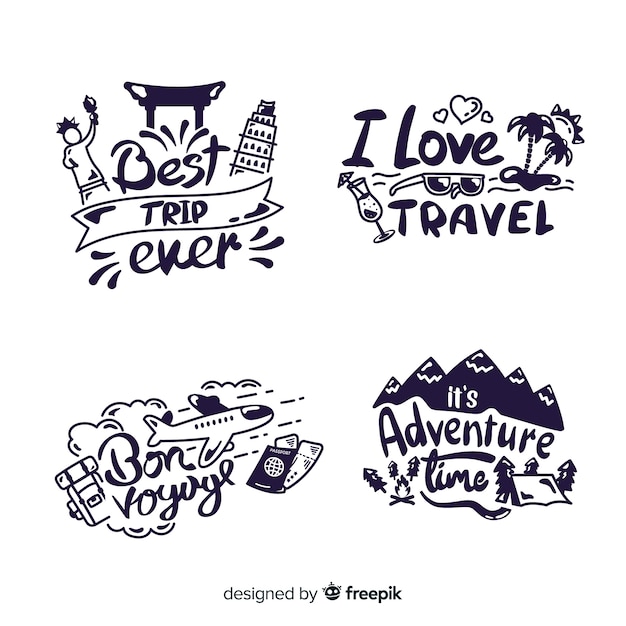 Collection of travel lettering badges