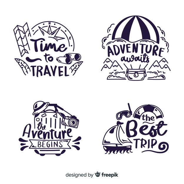 Collection of travel lettering badges