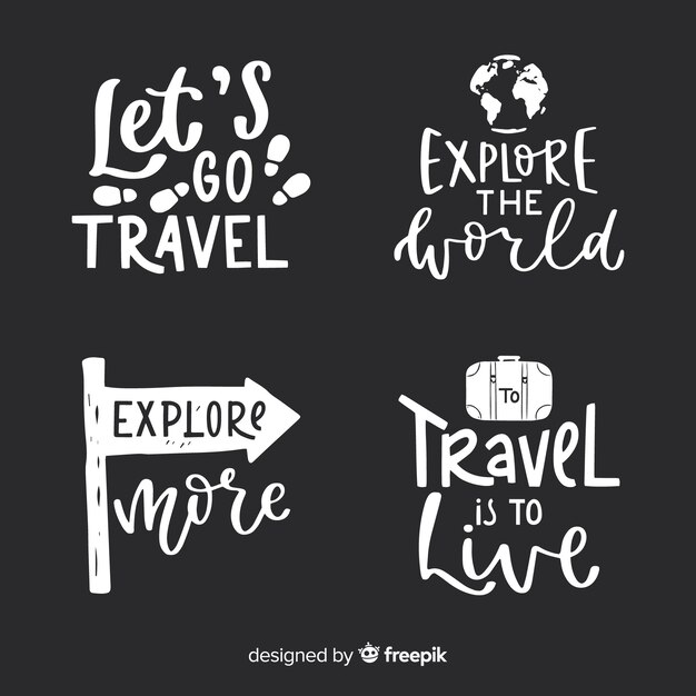 Collection of travel lettering badges