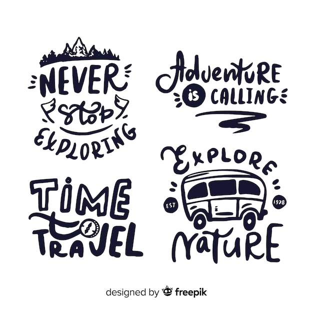 Collection of travel lettering badges