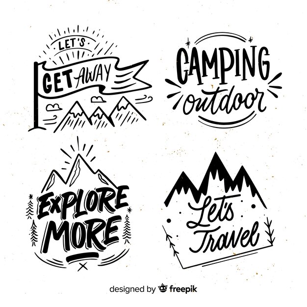 Collection of travel lettering badges