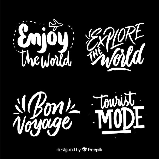 Collection of travel lettering badges