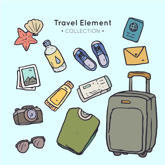 Collection of travel object drawing