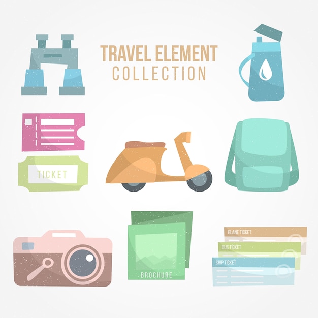 Free vector collection of travel object in vintage style