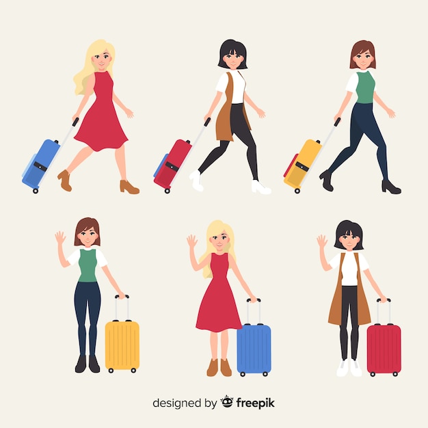 Free vector collection of traveler girls flat style