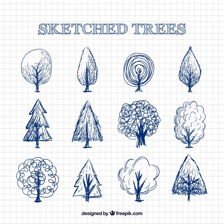 Free Vector collection of trees drawn with pen