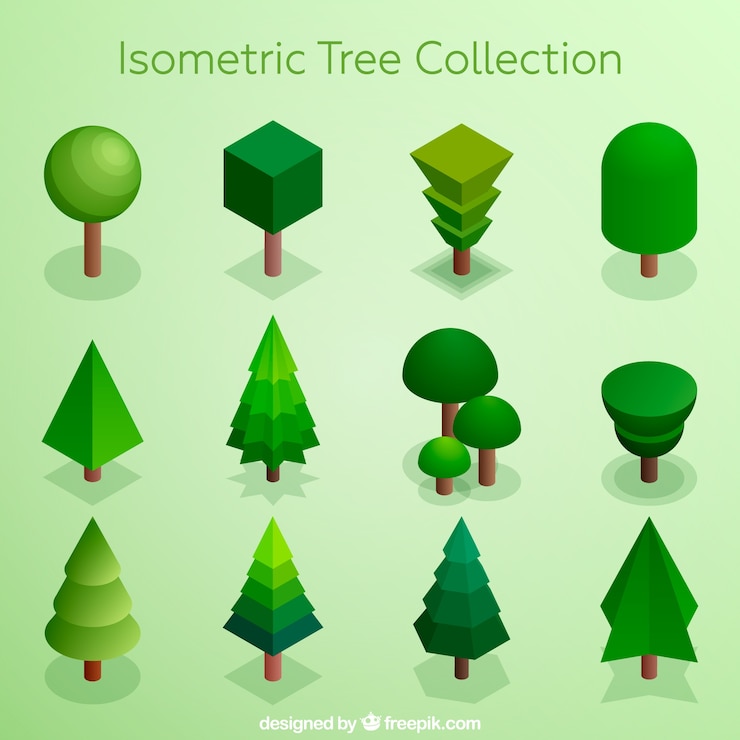 Free Vector collection of trees in isometric style