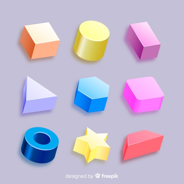 Free vector collection of tridimensional geometric shapes