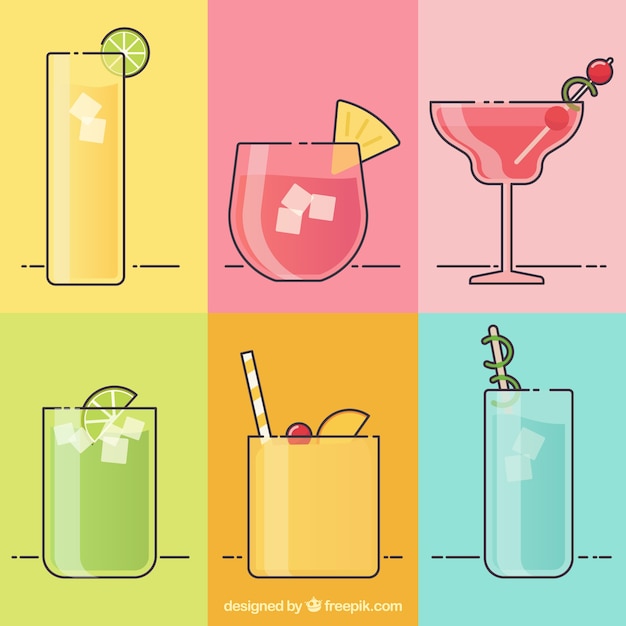 Free vector collection of tropical drink in linear style