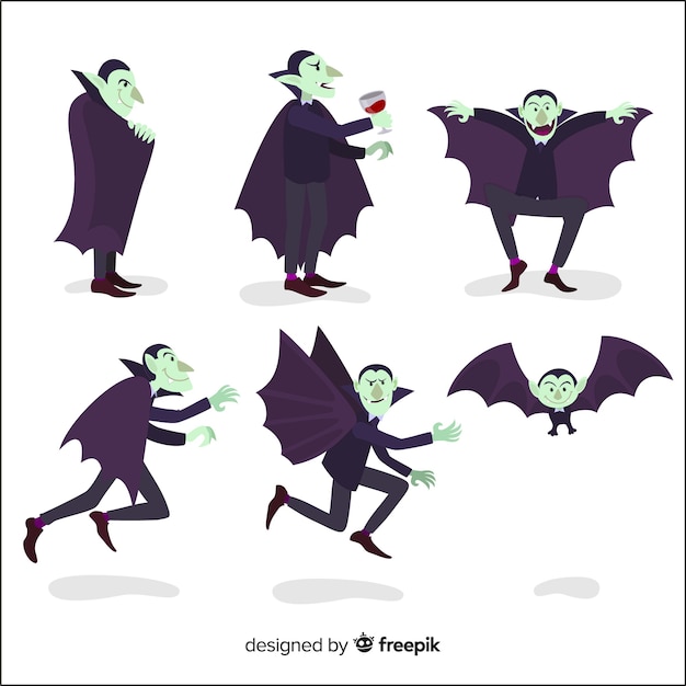 Free vector collection of vampire charater in flat design