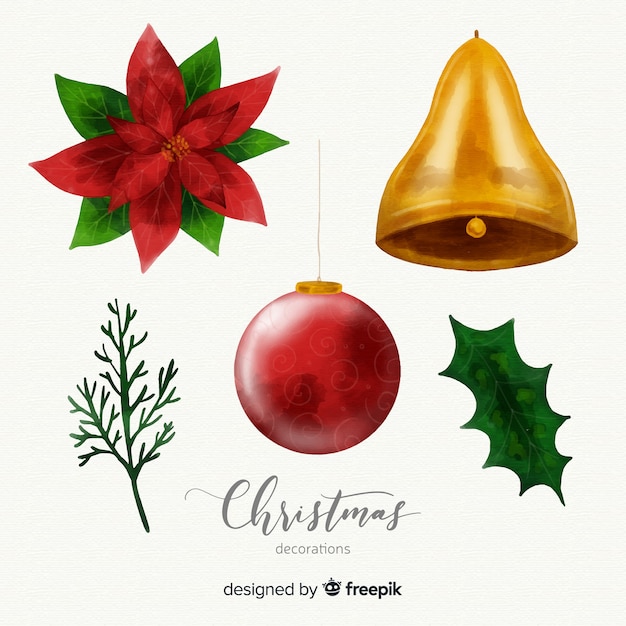 Free vector collection of various christmas elements in watercolor style