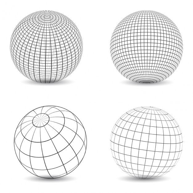 Collection of various designs of wireframe globes