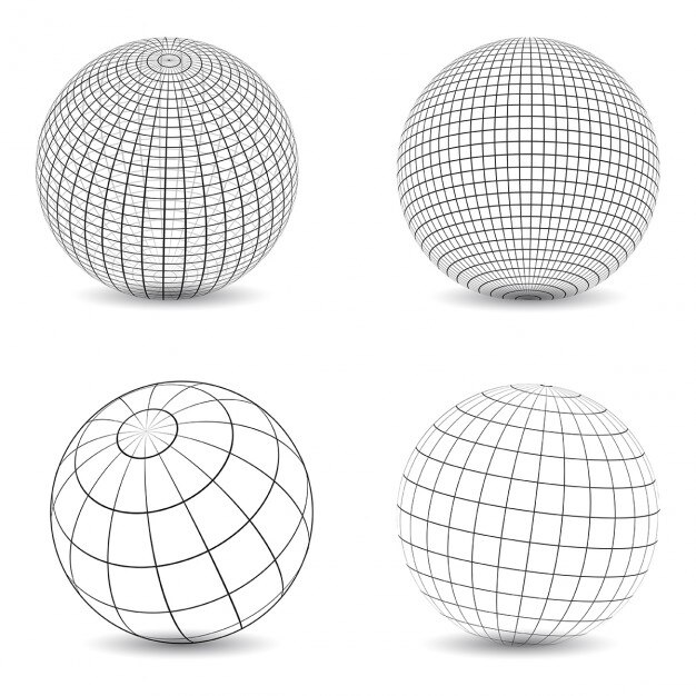 Collection of various designs of wireframe globes