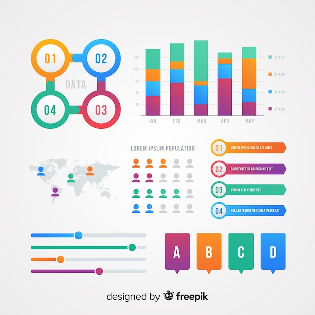 Raccolta di vari elementi di infografica piatta