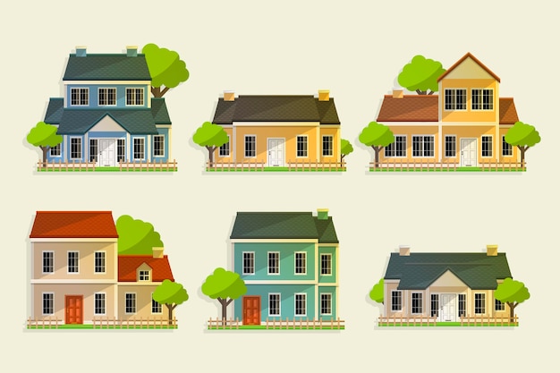 Collection of various houses with trees