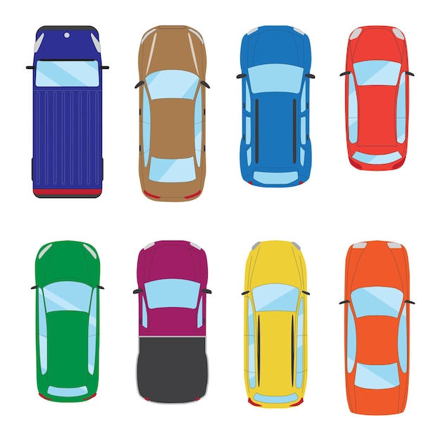 Free vector collection of various isolated cars icons car top view illustration vector