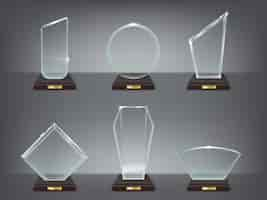 Free vector collection vector illustration of modern glass trophies, prizes