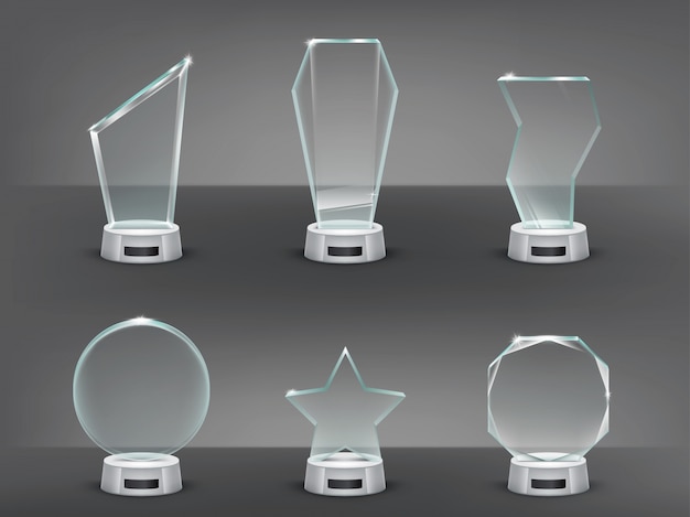 Free vector collection vector illustration of modern glass trophies, prizes