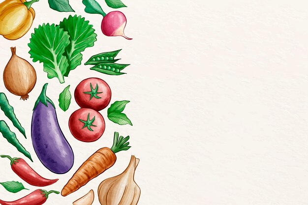 Collection of vegetables background with copy space