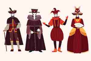 Free vector collection of venetian carnival character costumes