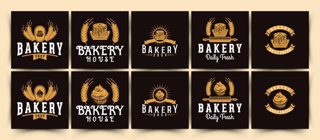 Collection of vintage bakery logo cupcake melted vector illustration