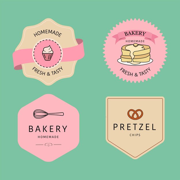 Collection of vintage banner and bakery logo badges Homemade bakery label retro style