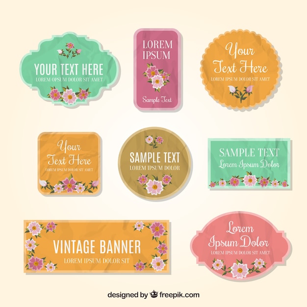 Collection of vintage banners with flowers