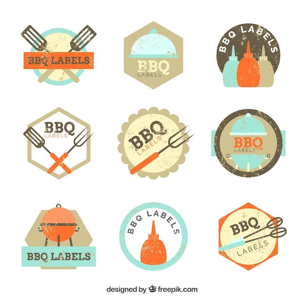 Vettore gratuito collezione di badge vintage bbq