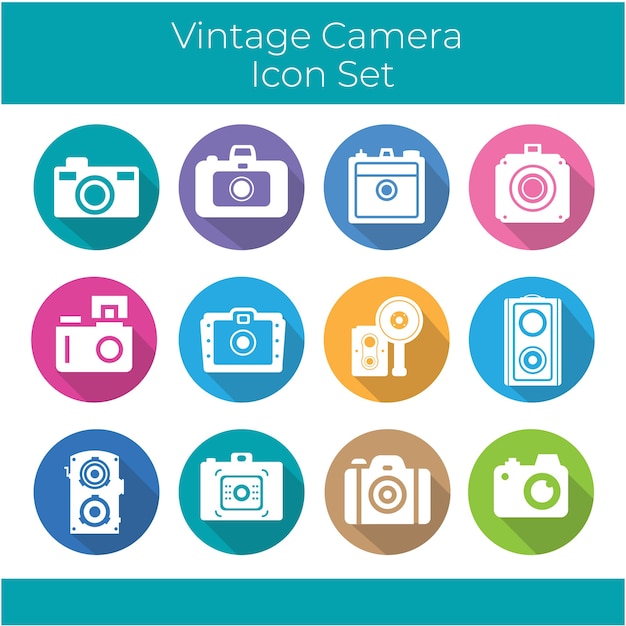 Free vector collection of vintage camera inside colored circles