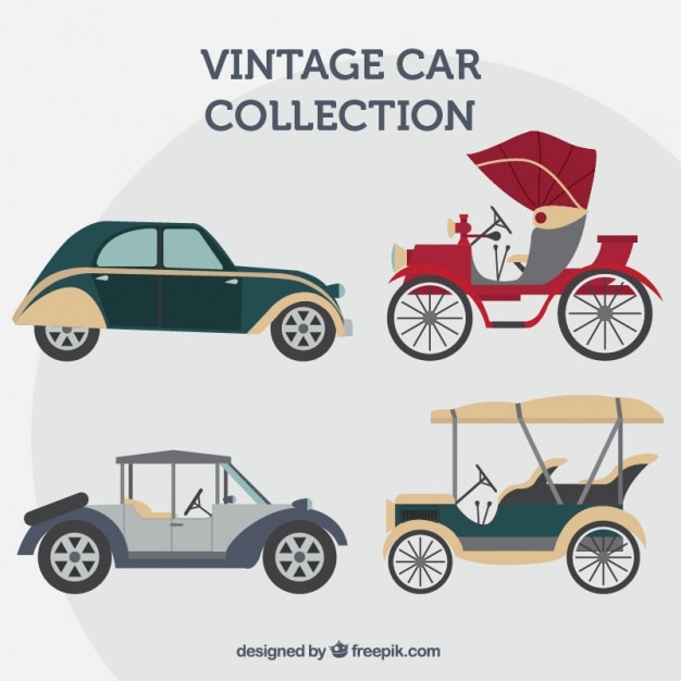 Free vector collection of vintage cars in flat design