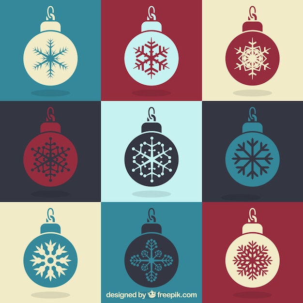 Collection of vintage christmas balls with snowflakes