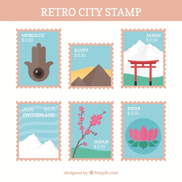 Collection of vintage city stamps