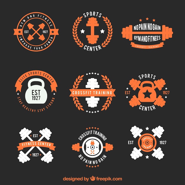 Free vector collection of vintage crossfit stickers orange
