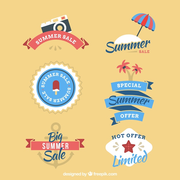 Collection of vintage flat summer sale badge