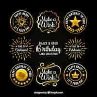 Free vector collection of vintage golden birthday sticker