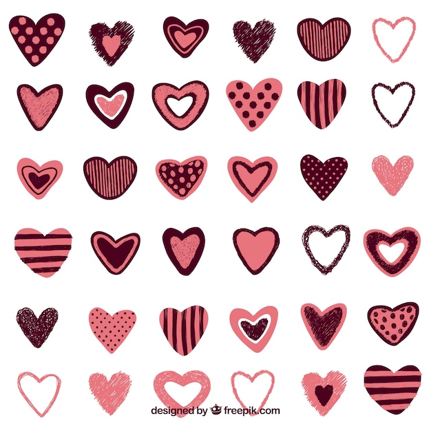 Free vector collection of vintage hand drawn hearts