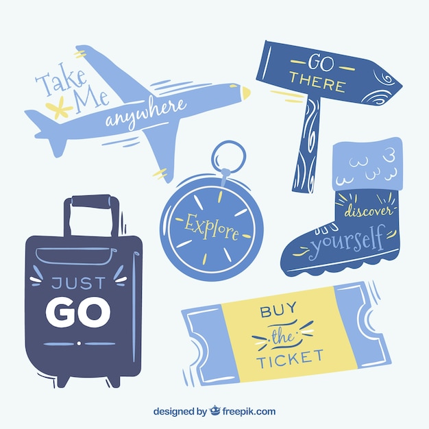 Free vector collection of vintage hand drawn travel sticker