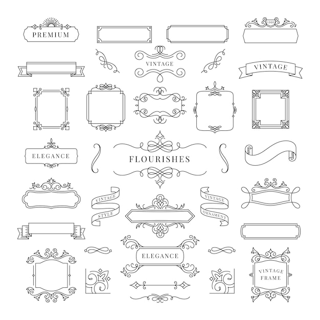 Collection of vintage ornament frame illustration