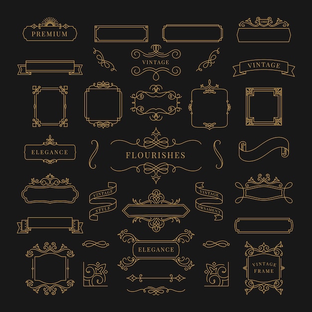 Collection of vintage ornament frame illustration