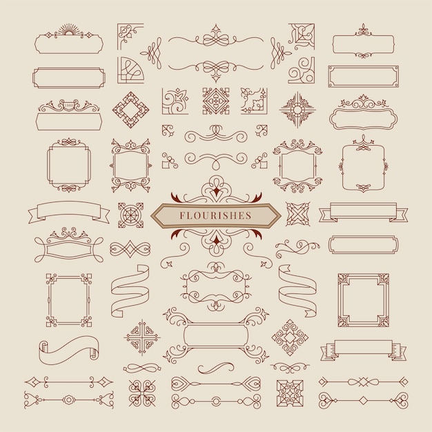 Collection of vintage ornament frame illustration